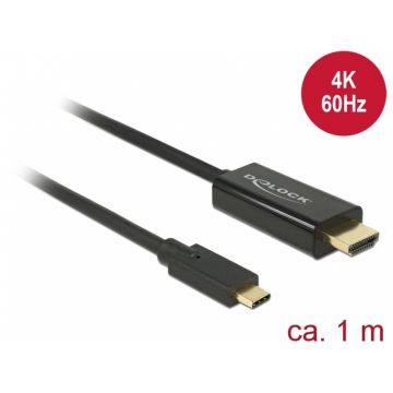 Cablu USB-C la HDMI (DP Alt Mode) 4K 60 Hz 1m T-T Negru, Delock 85290