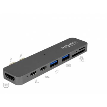 Docking Station pentru Macbook 2 x Thunderbolt 3/USB-C la 1 x HDMI, 2 x USB-A, 2 x USB-C, 1 x slot micro SD+SD, Delock 87740