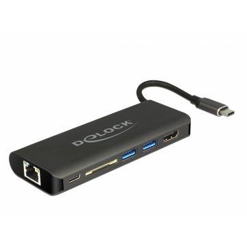 Docking Station USB 3.1-C la HDMI 4K 30 Hz, Gigabit LAN si PD (power delivery), Delock 87721