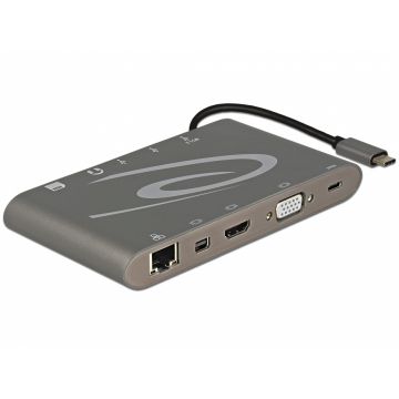 Docking station USB 3.1 tip C 4K (Gigabit, Mini DP, HDMI, VGA, USB 3.0, jack audio, micro SD/SD slot), Delock 87297