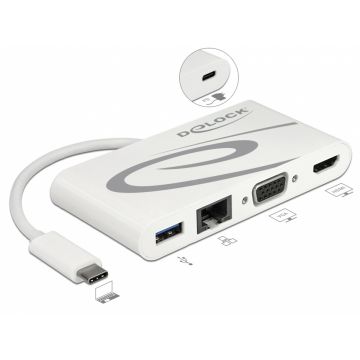 Docking Station USB-C 3.1 la HDMI 4K 30 Hz + VGA + LAN + USB PD, Delock 87731