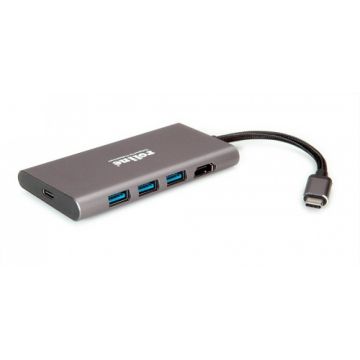Docking Station USB-C la 4K HDMI, 3 x USB 3.0, 1 x SD/MicroSD card reader, 1 x USB-C PD (Power Delivery), Roline 12.02.1115