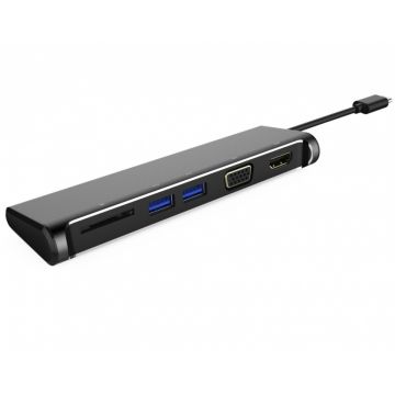 Docking station USB-C la 4K HDMI + VGA + cititor de carduri SD + 2 x USB 3.0, KU31DOCK11