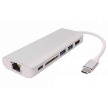 Docking USB 3.1 tip C la HDMI + LAN Gigabit + 2 x USB3.0 + SD card + alimentare PD, KU31DOCK05