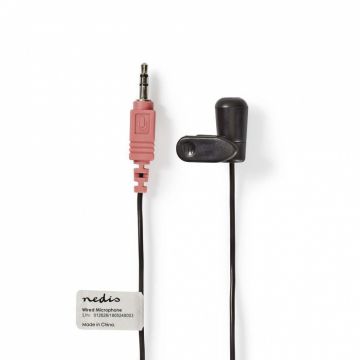 Microfon lavaliera cu clip jack 3.5mm, Nedis MICCJ100BK