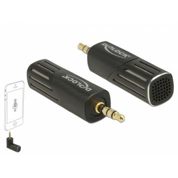 Microfon Uni-Directional pentru smartphone/tableta jack stereo 3.5mm 4 pini unghi 90 grade negru, Delock 65894