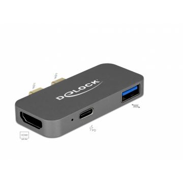 Mini docking station pentru Macbook 2 x Thunderbolt 3/USB-C la 1 x HDMI, 1 x USB-A, 1 x USB-C 5K, Delock 87739