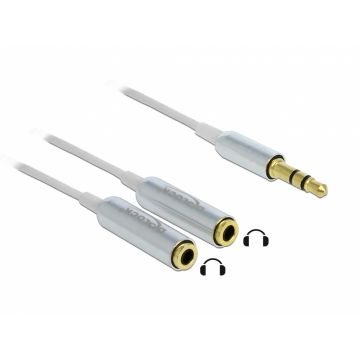 Splitter audio stereo jack 3.5 mm la 2 x jack 3 pini T-M 25 cm, Delock 65355