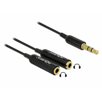 Splitter audio stereo jack 3.5 mm la 2 x jack 3 pini T-M 25 cm, Delock 65356