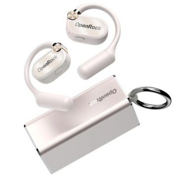 Casti alergare True Wireless OpenROck X, Open-Ear, Bluetooth 5.3, Anulare Zgomot cu AI, Multi-Pairing, 4 microfoane (Alb)