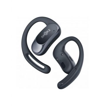 Casti alergare wireless Shokz OpenFit Air, Technologie DirectPitch™, Autonomie 6/28 ore, IP54 (Negru)