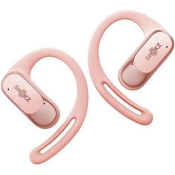 Casti alergare wireless Shokz OpenFit Air, Technologie DirectPitch™, Autonomie 6/28 ore, IP54 (Roz)