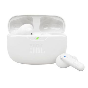 Casti In-Ear JBL Wave Beam 2, True Wireless, Bluetooth, ANC, IP54, Autonomie 5.5 ore/40 ore, Multi-Point (Alb)