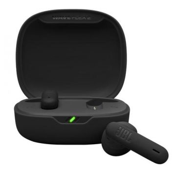 Casti In-Ear JBL Wave Flex 2, True Wireless, Bluetooth, Autonomie 10 ore/40 ore, IP54 (Negru)