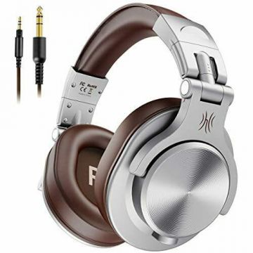 Casti OneOdio cu fir detasabil A71-Brown, Tip over ear, Utilizare profesionala, DJ, multimedia, conectare prin Jack 3.5mm, Jack 6.35mm, difuzor 40mm, impedanta 32 Ohm (Argintiu/Maro)