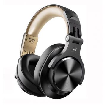 Casti Wireless profesionale OneOdio Fusion A70, Bluetooth 5.2, Jack 3.5 mm, Jack 6.35 mm, Difuzor 40 mm, Impedanta 32 Ohm, Acumulator 650 mAh (Negru/Auriu)