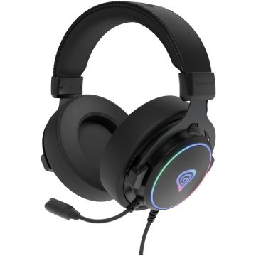 Genesis Casti Gaming cu fir Genesis Neon 764, Over-Ear, Virtual 7.1, Stereo, 50mm Driver, Microfon Dynamic Omnidirectional, Control Volum, Mute, EQ, LED pe Fir, Cablu 2.2m, Compatibil PC, USB-A, Negru