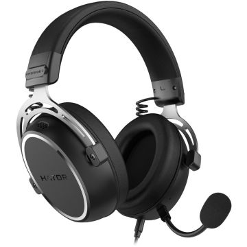 HATOR Casti gaming cu fir Hator Hypergang 3, material membrana compozit, frecventa raspuns 10Hz-44kHz, impendanta 32Ω, putere maxima 30mW, microfon detasabil unidirectional, Negru