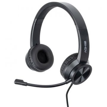 Lindy Casti Lindy Office, interfata USB-C, impendanta 32 Ohm, nivel sunet < -79dBA, frecventa raspuns 20 - 20K Hz, Negru