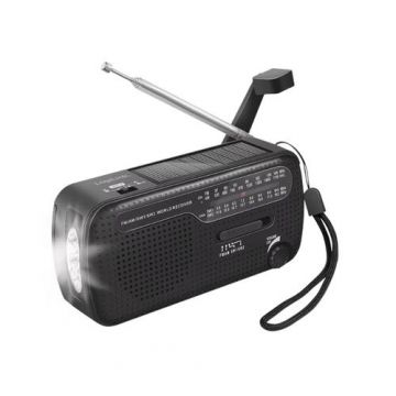 Radio de urgente Logilink SP0061, Incarcare la manivela si dinam, Panou solar, Lanterna LED, AM/FM/SW (Negru)