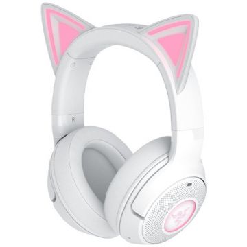 Razer Casti gaming wireless Razer Kraken Kitty V2 BT, 2 zone iluminare Razer Chroma RGB, autonomie pana la 40h cu incarcare Type C, Alb