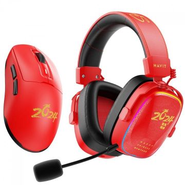 Set Casti Si Mouse H2039BG Limited Edition Happy Chinese New Year Gaming Rosu