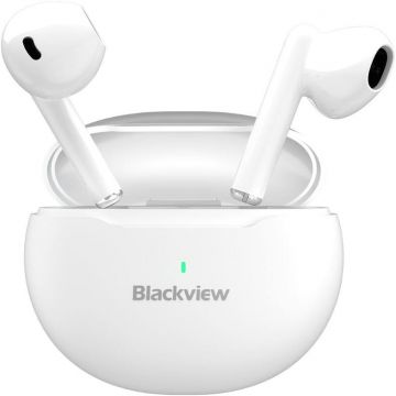 Blackview Casti wireless semi-in-ear Blackview AirBuds 6 TWS Alb cu cutie de incarcare, Control tactil, Bluetooth v5.3, IPX7