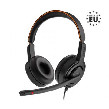 Casti Call Center Axtel AXH-V45UCD, USB-A/Jack 3.5mm, Stereo HD, Microfon flexibil (Negru/Portocaliu)