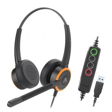 Casti Call Center Axtel Prime UC Duo AXH-PRIUCD, USB, Stereo, Microfon, Anulare zgomot activ (Negru)