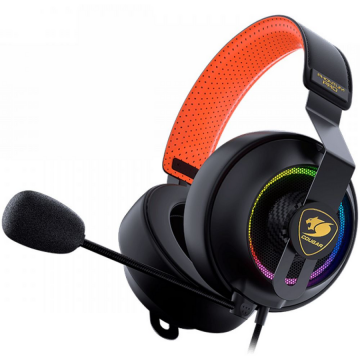 Cougar Casti gaming cu fir Cougar Phontum Pro Prix, drivere 53mm, noise cancelling, iluminare RGB, PC/Multimedia/PlayStation 4/5, Negru/Portocaliu