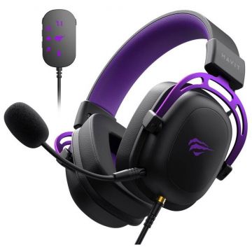 HAVIT Casti cu fir Havit H2002C+U Gaming, Negru-Violet