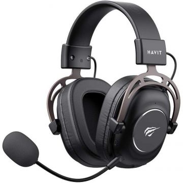 HAVIT Casti gaming Havit H2002YG - 2.4G, Wireless 2.4 GHz, Bluetooth, USB-C, cablu 3.5 mm, Negru-Ocru