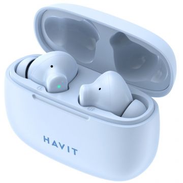 HAVIT Casti HAVIT TW967, Bluetooth 5.1, TWS, In-Ear, Control tactil, Albastru deschis