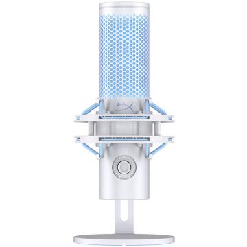 HP Microfon HyperX Q귊st 2 Frost pentru gaming, streaming si podcasting, USB-C, senzor Tap-to-Mute, indicator LED stare microfon, control on-board, stand antisoc demontabil, iluminare LED, PC/Mac/PS5/PS4, Alb
