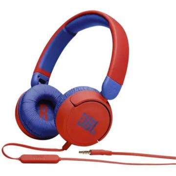 JBL Casti pentru copii Over Ear JBL JR310, Cu fir, sensibilitate 80dB, Microfon 40dB, Rosu