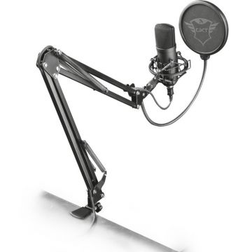 Trust Microfon Streaming Trust GXT 252 Emita Plus, 18 - 21000 Hz, cu fir, cardioid, ajustabil, pentru Streaming, Podcast, Youtube, Negru
