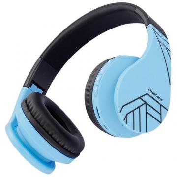 Casti Wireless Over-Ear Pentru Copii, PowerLocus P1, Protectie auz 85db, Microfon, Wireless, Bluetooth 5.3, Compatibilitate universala pentru iPhone, Android, Laptop, PC (Negru/Albastru)