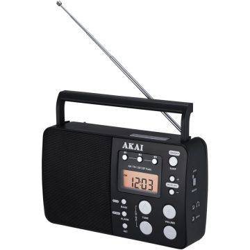 Akai Radio portabil AKAI APR-200, ceas desteptator,AM/FM, negru