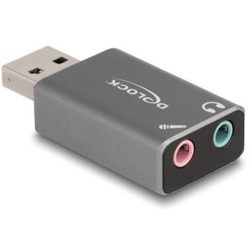 Delock Placa de sunet externa, DELOCK, 66633, 2x3.5 mm, USB-A, gri