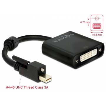 Adaptor mini Displayport 1.2 la DVI prindere cu surub T-M 4K Activ, Delock 62639