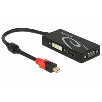 Adaptor mini Displayport 1.2 la VGA / HDMI / DVI 4K Pasiv Negru T-M, Delock 62855