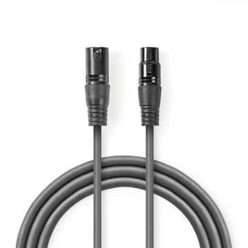 Cablu digital DMX XLR 3-pini tata - XLR 3-pini mama, 3m, gri, Nedis