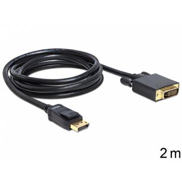 Cablu DisplayPort la DVI-D Dual Link T-T ecranat 2m Negru, Delock 82591