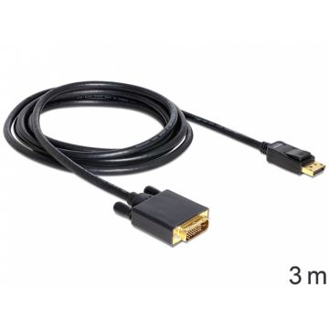 Cablu DisplayPort la DVI-D T-T ecranat 3m Negru, Delock 82592