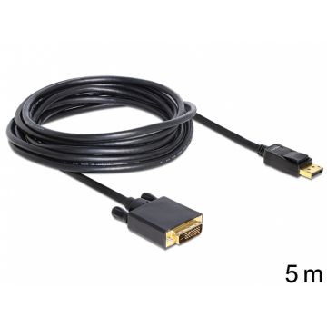 Cablu DisplayPort la DVI-D T-T ecranat 5m Negru, Delock 82593