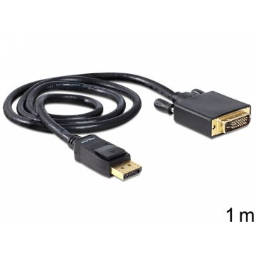 Cablu Displayport la DVI T-T ecranat Pasiv 1m Negru, Delock 82590