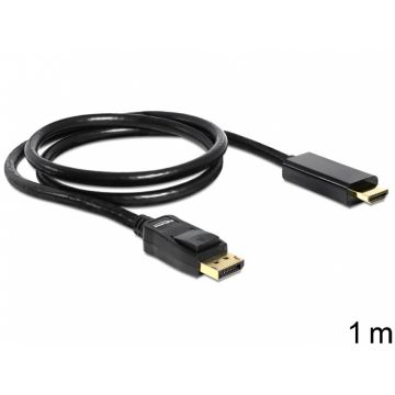 Cablu DisplayPort la HDMI Pasiv T-T ecranat 1m Negru, Delock 82586