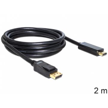 Cablu DisplayPort la HDMI T-T ecranat 2m Negru, Delock 82587