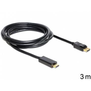 Cablu Displayport la HDMI T-T ecranat 3m Negru, Delock 82435