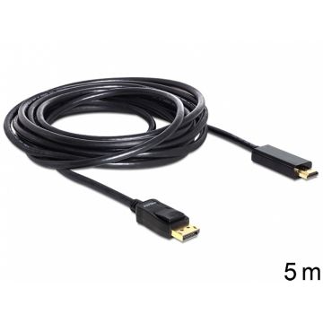 Cablu Displayport la HDMI T-T ecranat Pasiv 5m Negru, Delock 82441